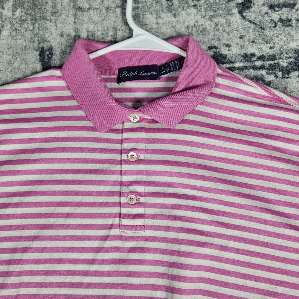 Ralph Lauren Purple Label Polo Shirt Mens L Pink Striped Made In Italy Cotton